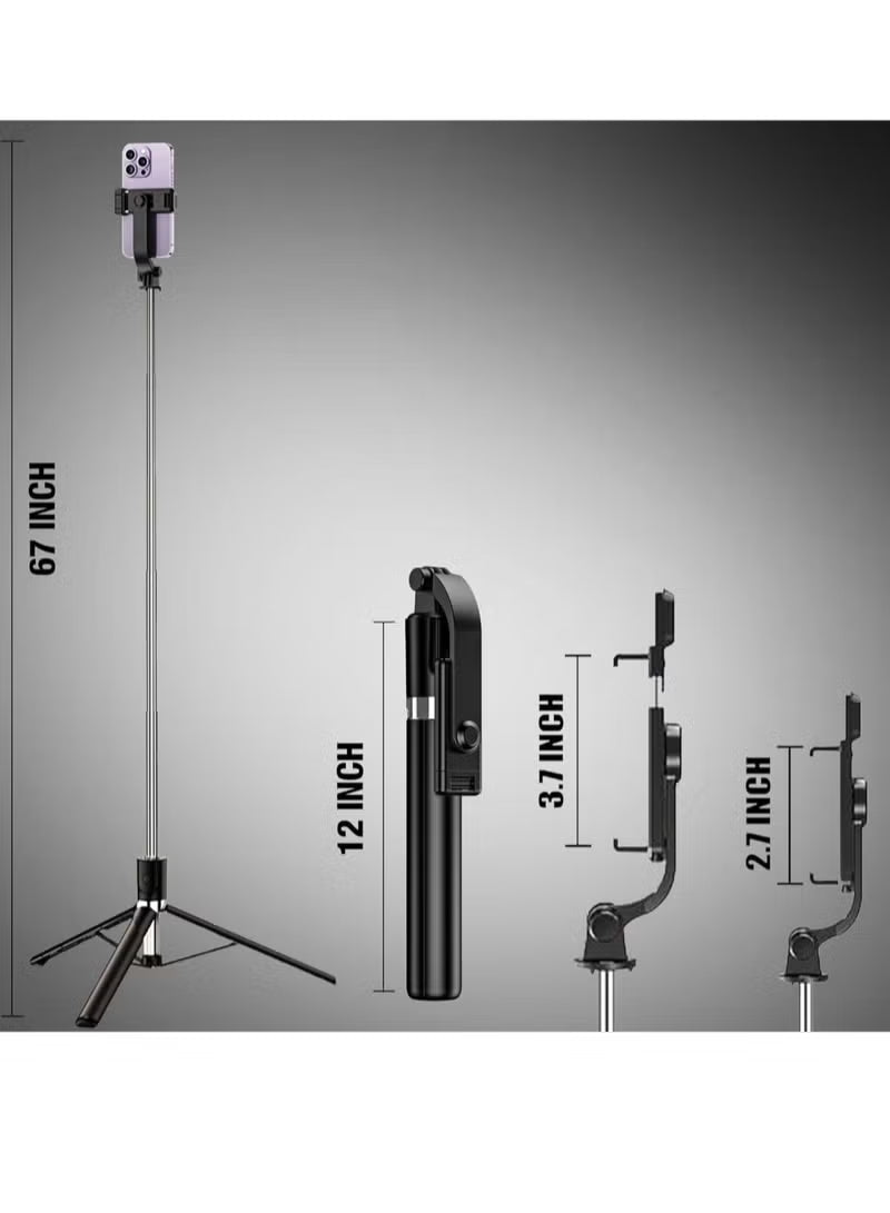 “3-in-1 Extendable Selfie Stick Tripod with Bluetooth , Adjustable Phone Holder, Portable Foldable Stand for iPhone & Android”